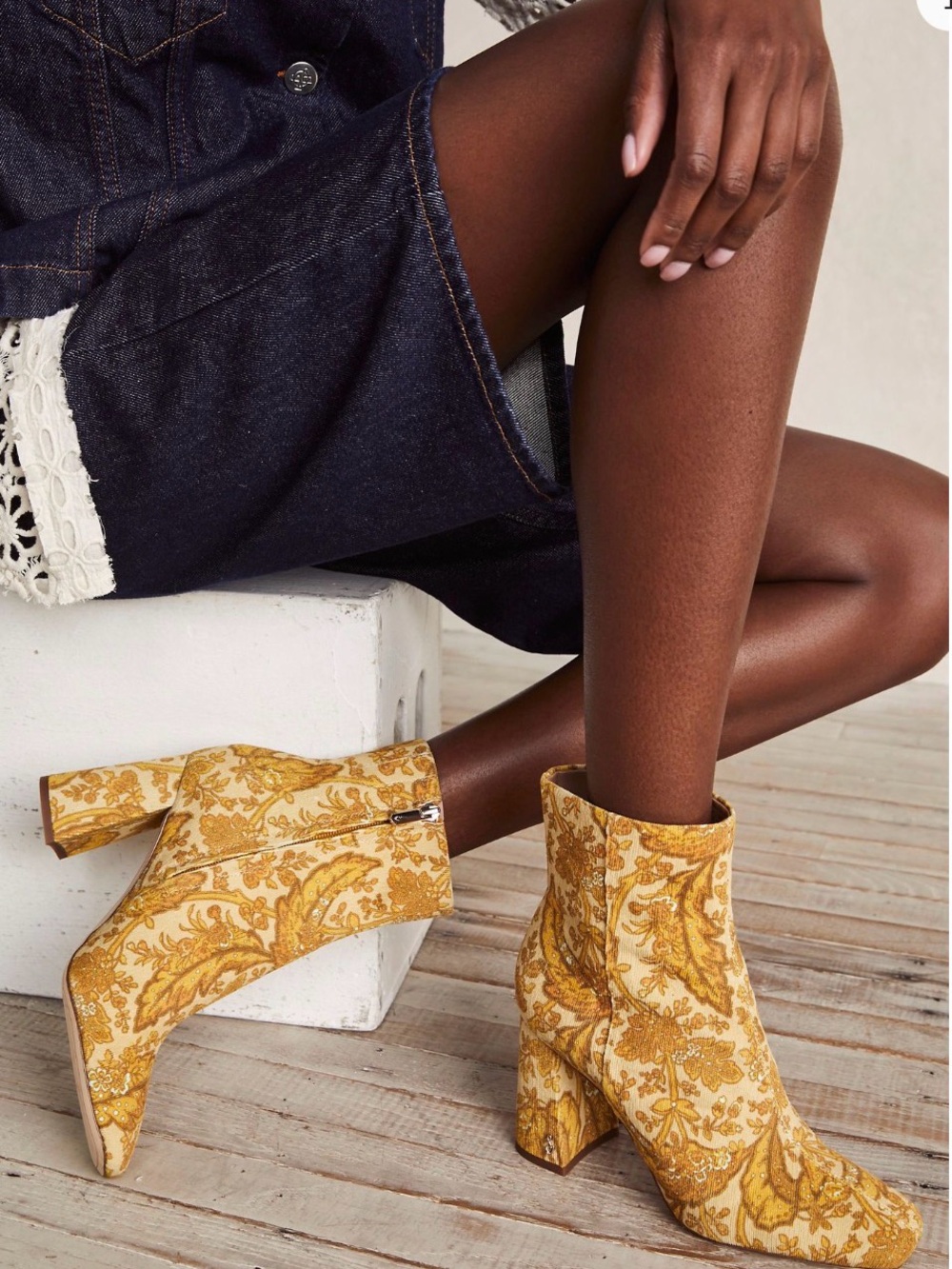 Sam Edelman Women's Codie Yellow Paisley Jacquard Ankle Boots